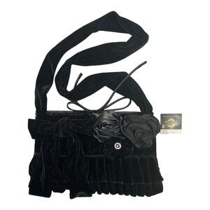 Miss Rose Sister Violet Black Velvet Purse | Rosette Evening Bag by Robyn Story